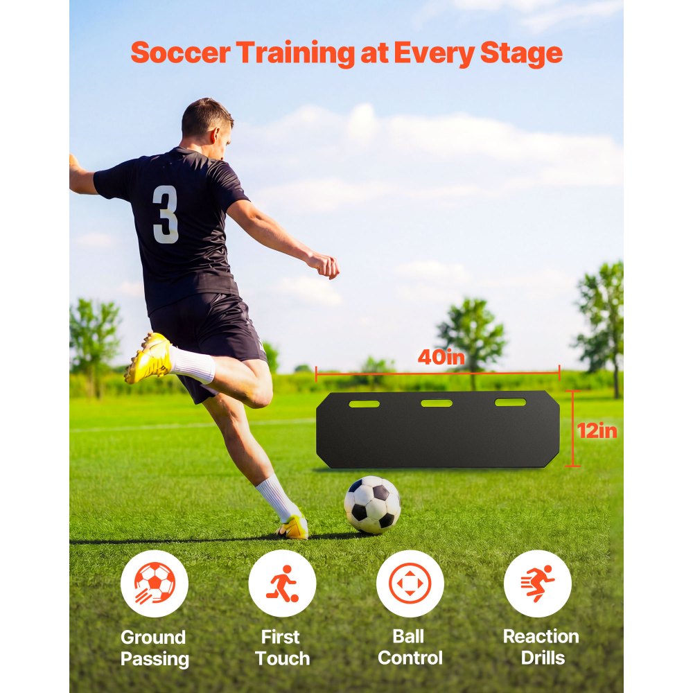 VEVOR Soccer Rebounder Board, 40 x 12 in Portable Soccer Rebound Wall, HDPE Sports Kick Back Trainer, 3 Adjustable