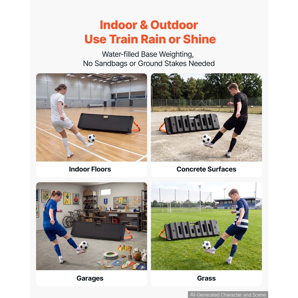 VEVOR Soccer Rebounder Board, 37.4 x 9.8 in Dual-Sided Soccer Rebound Wall, 4 Adjustable Angles, Portable