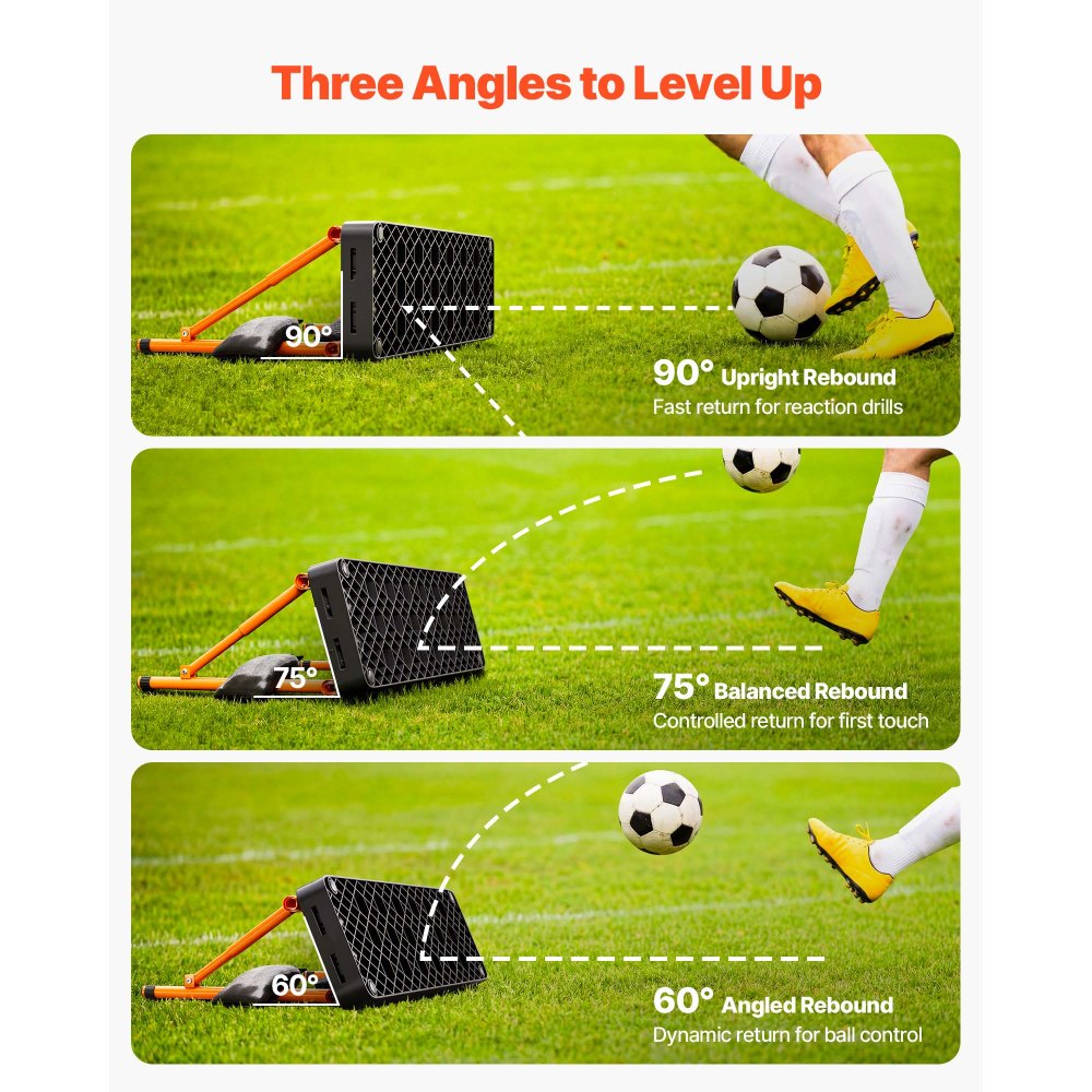 VEVOR Soccer Rebounder Board, 37.4 x 9.8 in Portable Soccer Rebound Wall, Dual Surface Sports Kick Back Trainer, 3