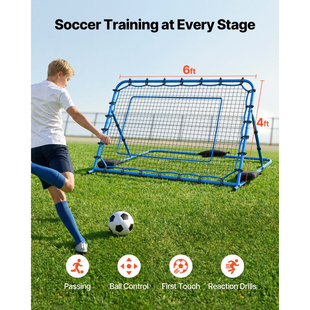 VEVOR Soccer Rebounder Net, Quick-Switch Angle Soccer Goal Rebounder for Control, Passing Practice, Heavy-Duty Iron
