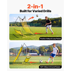 VEVOR Soccer Rebounder Net, 2-in-1 Soccer Goal Rebounder, Thickened Fiberglass Poles Iron Pipe for Team Solo Control