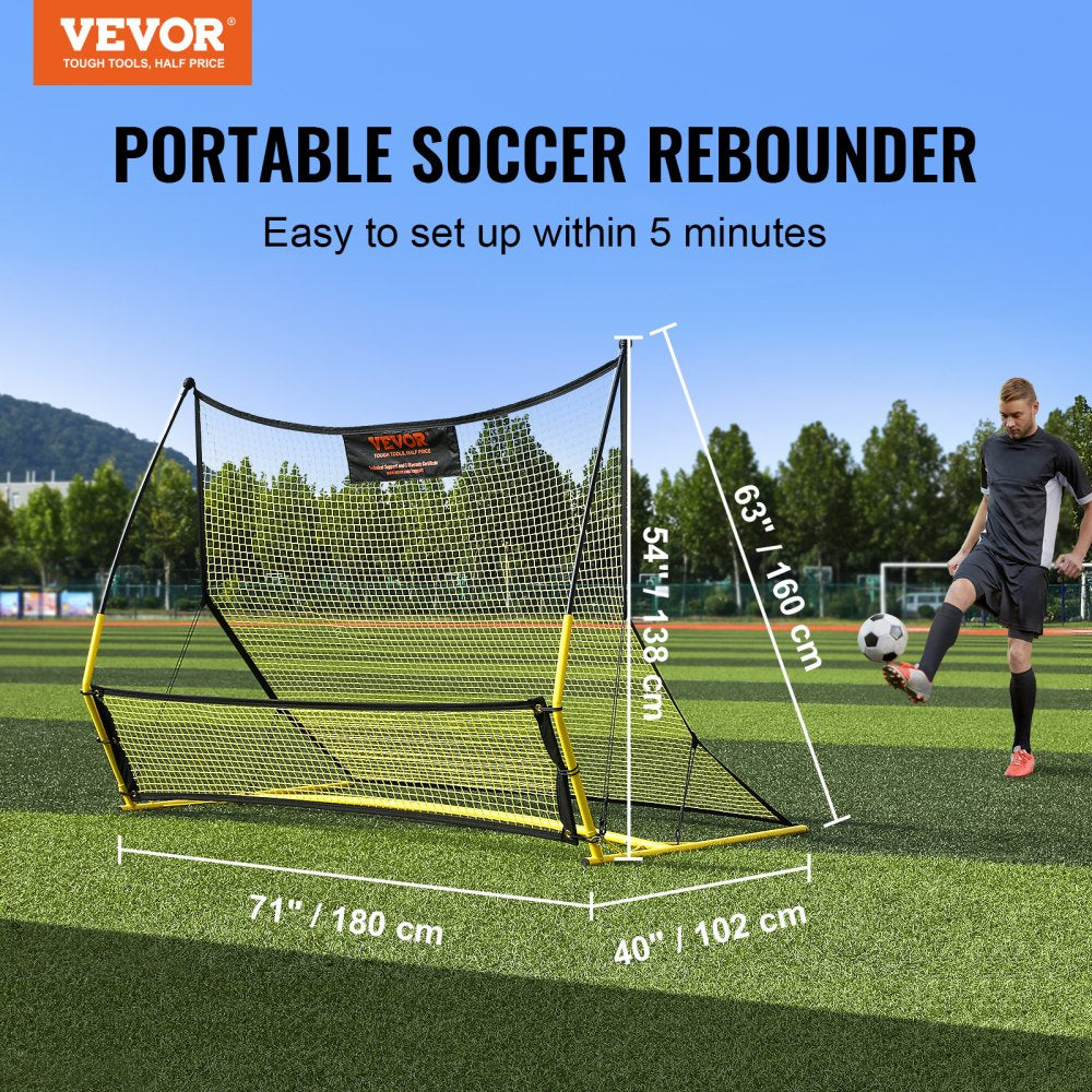 VEVOR Soccer Trainer, 2-IN-1 Portable Soccer Rebounder Net, 71"x40" Iron Soccer Practice Equipment, Sports Football