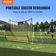 VEVOR Soccer Trainer, 2-IN-1 Portable Soccer Rebounder Net, 71"x40" Iron Soccer Practice Equipment, Sports Football