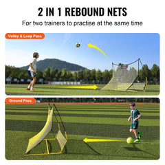 VEVOR Soccer Trainer, 2-IN-1 Portable Soccer Rebounder Net, 71"x40" Iron Soccer Practice Equipment, Sports Football