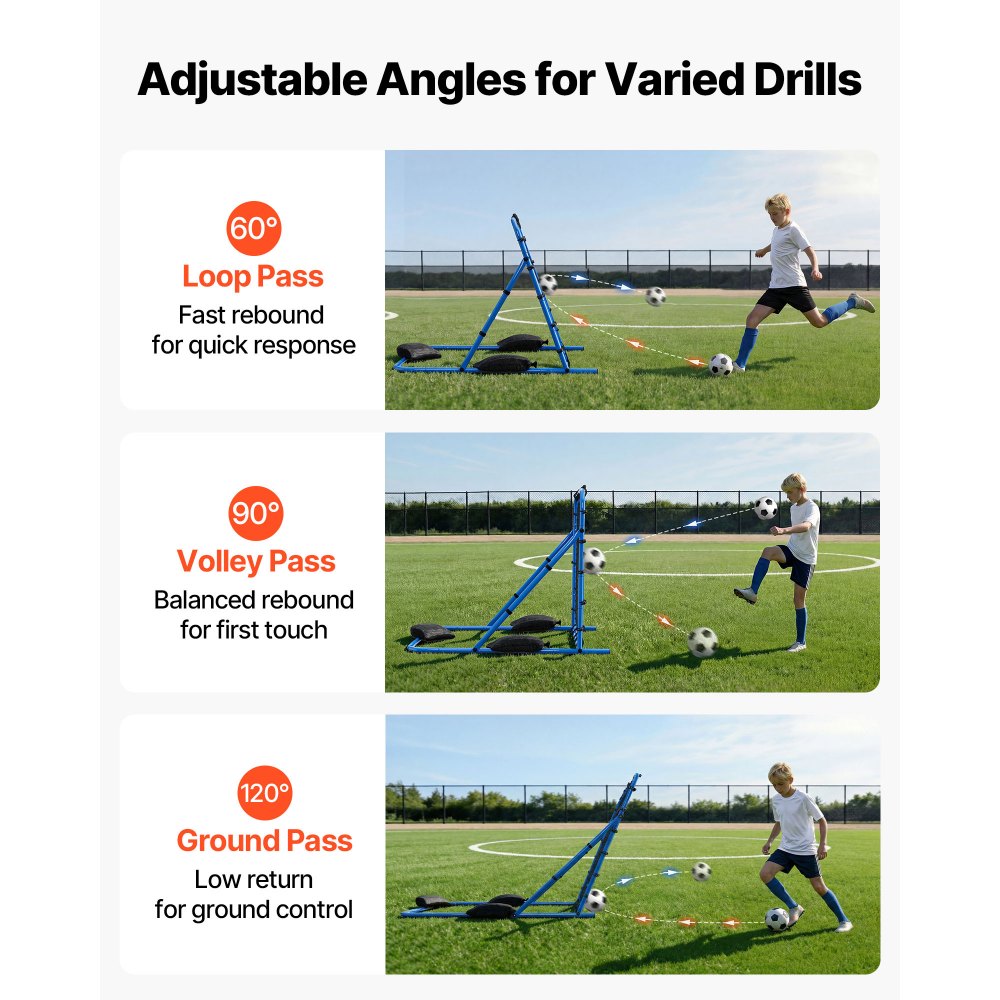 VEVOR Soccer Rebounder Net, Quick-Switch Angle Soccer Goal Rebounder for Control, Passing Practice, Heavy-Duty Iron