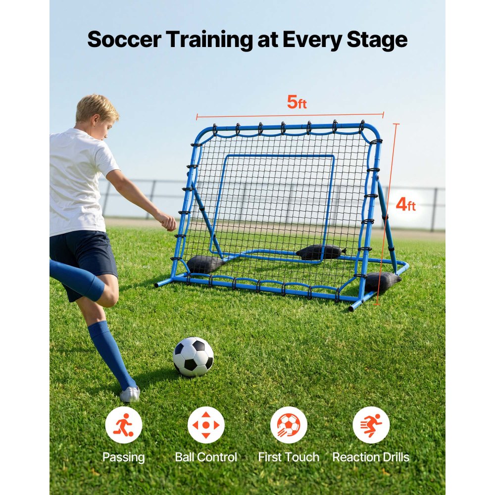 VEVOR Soccer Rebounder Net, Quick-Switch Angle Soccer Goal Rebounder for Control, Passing Practice, Heavy-Duty Iron
