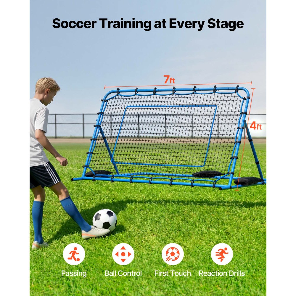 VEVOR Soccer Rebounder Net, Quick-Switch Angle Soccer Goal Rebounder for Control, Passing Practice, Heavy-Duty Iron