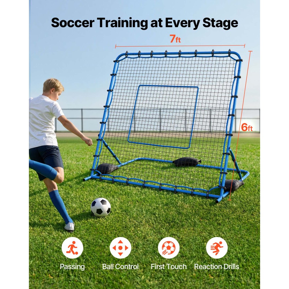 VEVOR Soccer Rebounder Net, Quick-Switch Angle Soccer Goal Rebounder for Control, Passing Practice, Heavy-Duty Iron