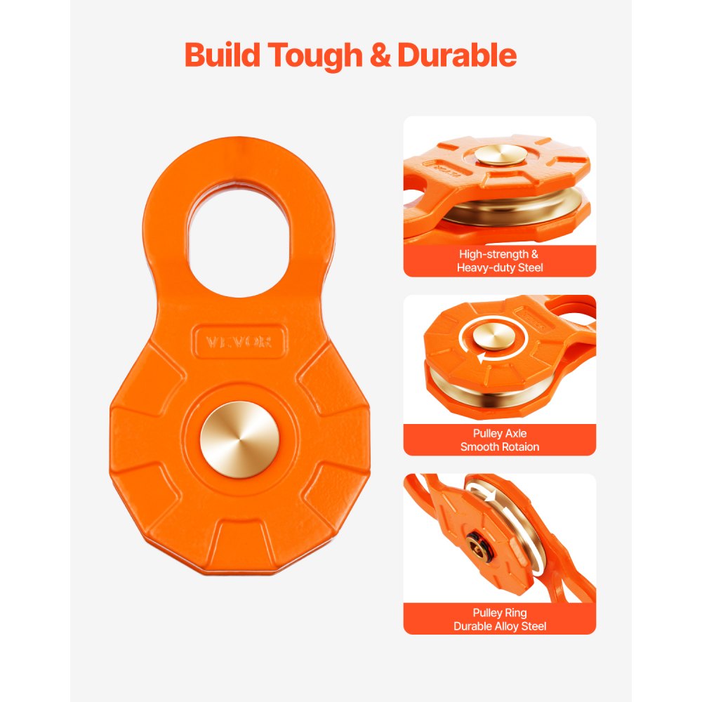 VEVOR 30 T Snatch Block for Winch Recovery, 66,000 lbs Break Strength Pulley System with 0.4" - 0.55" Rope, Heavy Duty