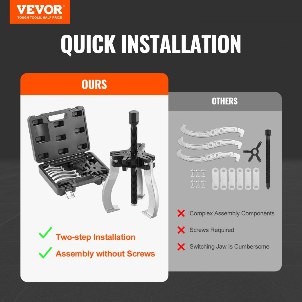 VEVOR Gear Puller Set, 3" and 7" Puller Kit, 3 Jaw Gear Bearing Flywheel Pulley Removal Tool, 2 or 3 Reversible Jaws
