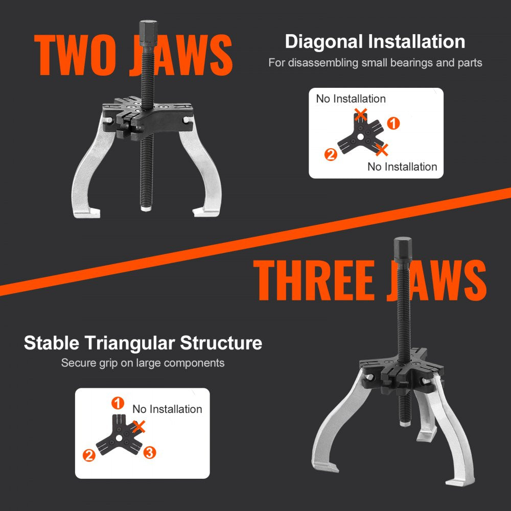VEVOR Gear Puller Set, 3" and 7" Puller Kit, 3 Jaw Gear Bearing Flywheel Pulley Removal Tool, 2 or 3 Reversible Jaws