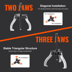 VEVOR Gear Puller Set, 3" and 7" Puller Kit, 3 Jaw Gear Bearing Flywheel Pulley Removal Tool, 2 or 3 Reversible Jaws
