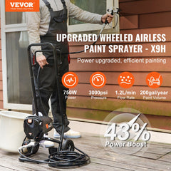 VEVOR 750W Stand Airless Paint Sprayer, 3000PSI High Efficiency Electric Airless Sprayer With Cart, Paint Sprayers for
