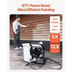 VEVOR Stand Airless Paint Sprayer, 3000PSI 750W Efficient Electric Airless Sprayer,for Home Interior and Exterior