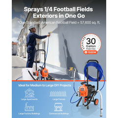 VEVOR Stand Airless Paint Sprayer, 1500W, 3300PSI High Pressure Airless Sprayer with Cart, Cleaning Brush, Hose