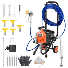 VEVOR Stand Airless Paint Sprayer, 1500W, 3300PSI High Pressure Airless Sprayer with Cart, Cleaning Brush, Hose