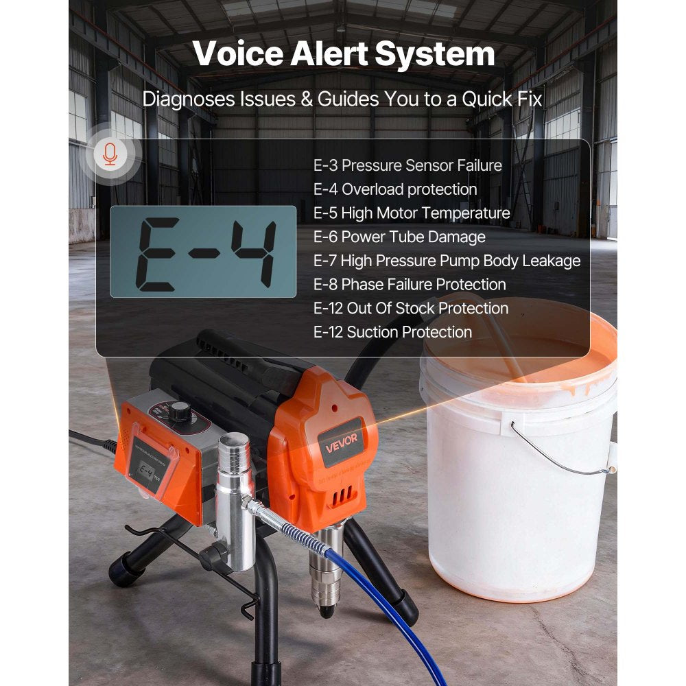 VEVOR Stand Airless Paint Sprayer, 1500W, 3300PSI High Pressure Airless Sprayer, Cleaning Brush, Hose, Extension Rod