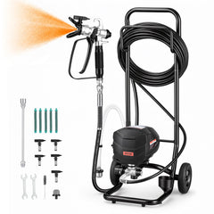 VEVOR Stand Airless Paint Sprayer, 650W, 3000PSI High Pressure Airless Sprayer with Cart, Cleaning Brush, Hose
