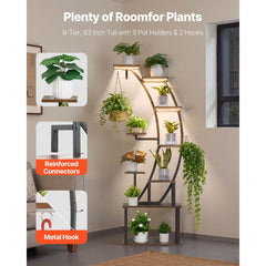 VEVOR Plant Stand Indoor with Grow Lights, 63 in Tall 9-Tier Lighted Plant Shelf, Metal Corner Plants Holder, 3 Timer &