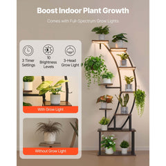 VEVOR Plant Stand Indoor with Grow Lights, 63 in Tall 9-Tier Lighted Plant Shelf, Metal Corner Plants Holder, 3 Timer &