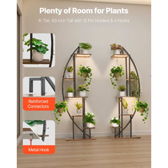 VEVOR Plant Stand Indoor with Grow Lights, 63 in Tall 6-Tiered Lighted Plant Shelf, 2 Pack Metal Corner Plants Holder