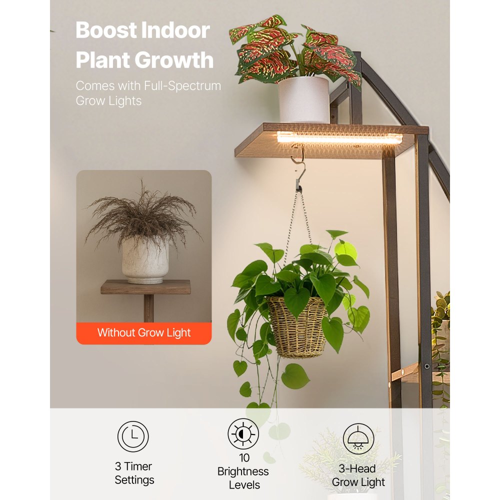 VEVOR Plant Stand Indoor with Grow Lights, 63 in Tall 6-Tiered Lighted Plant Shelf, 2 Pack Metal Corner Plants Holder