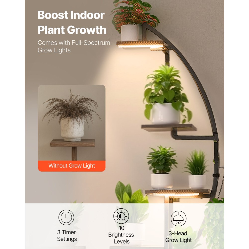 VEVOR Plant Stand Indoor with Grow Lights, 65.5 in Tall 7-Tiered Lighted Plant Shelf, 2 Pack Metal Corner Plants