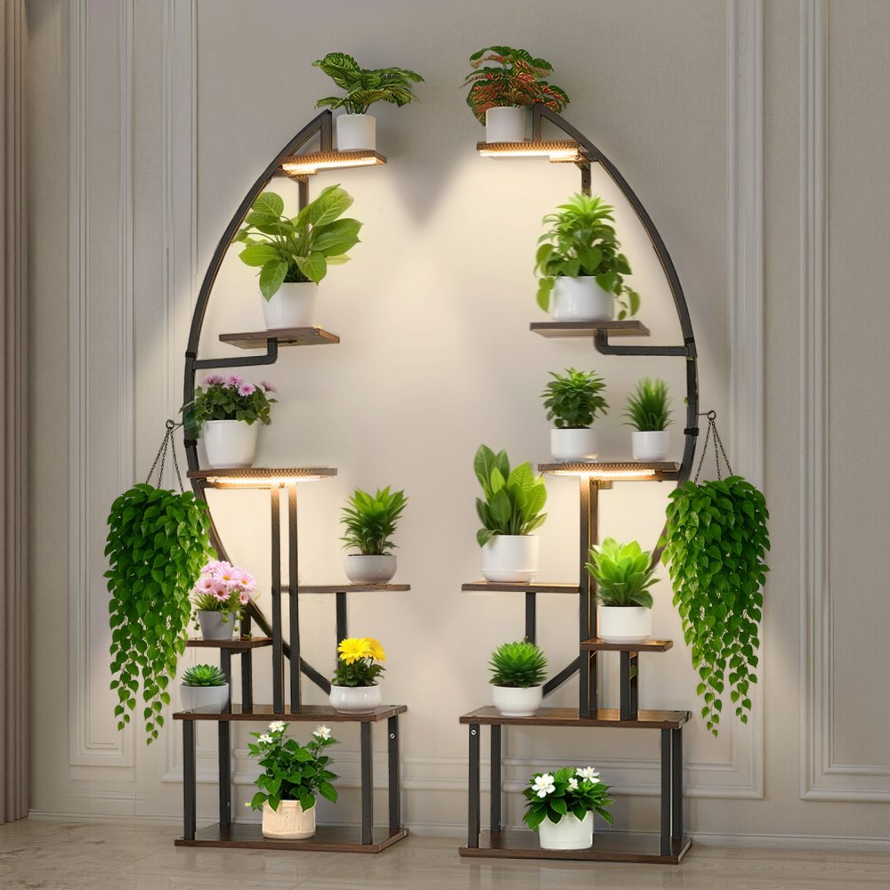 VEVOR Plant Stand Indoor with Grow Lights, 65.5 in Tall 7-Tiered Lighted Plant Shelf, 2 Pack Metal Corner Plants