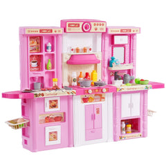 VEVOR Kids Kitchen Playset, 3-in-1 Toddler Kitchen with Simulated Spray, Sounds and Lights, Play Kitchen Set with 74