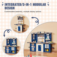 VEVOR Kids Kitchen Playset, 3-in-1 Toddler Kitchen with Simulated Spray, Sounds and Lights, Play Kitchen Set with 74