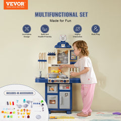VEVOR Kids Kitchen Playset, Toddler Kitchen with Cooking Stove with Steam, Sounds and Lights, Play Kitchen Set with 48