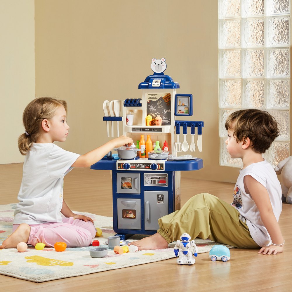VEVOR Kids Kitchen Playset, Toddler Kitchen with Cooking Stove with Steam, Sounds and Lights, Play Kitchen Set with 48