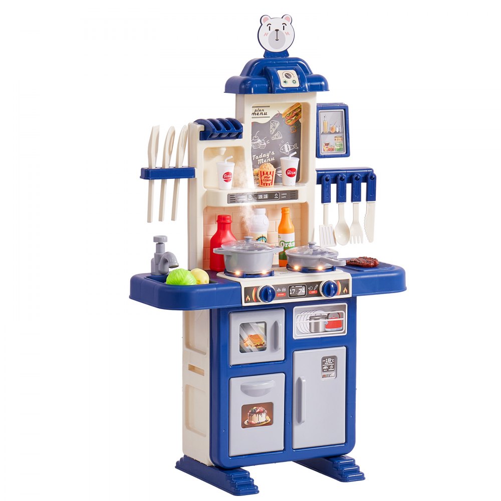 VEVOR Kids Kitchen Playset, Toddler Kitchen with Cooking Stove with Steam, Sounds and Lights, Play Kitchen Set with 48