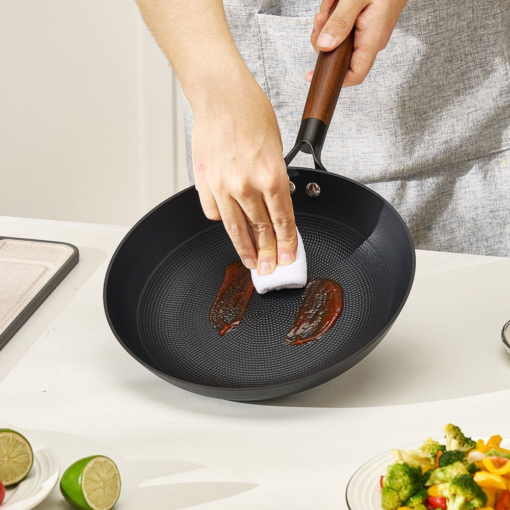 VEVOR Cast Iron Skillet, 3-Piece Frying Pan Set (8, 10, 12 in), Nonstick Skillets with Detachable Wood Handle