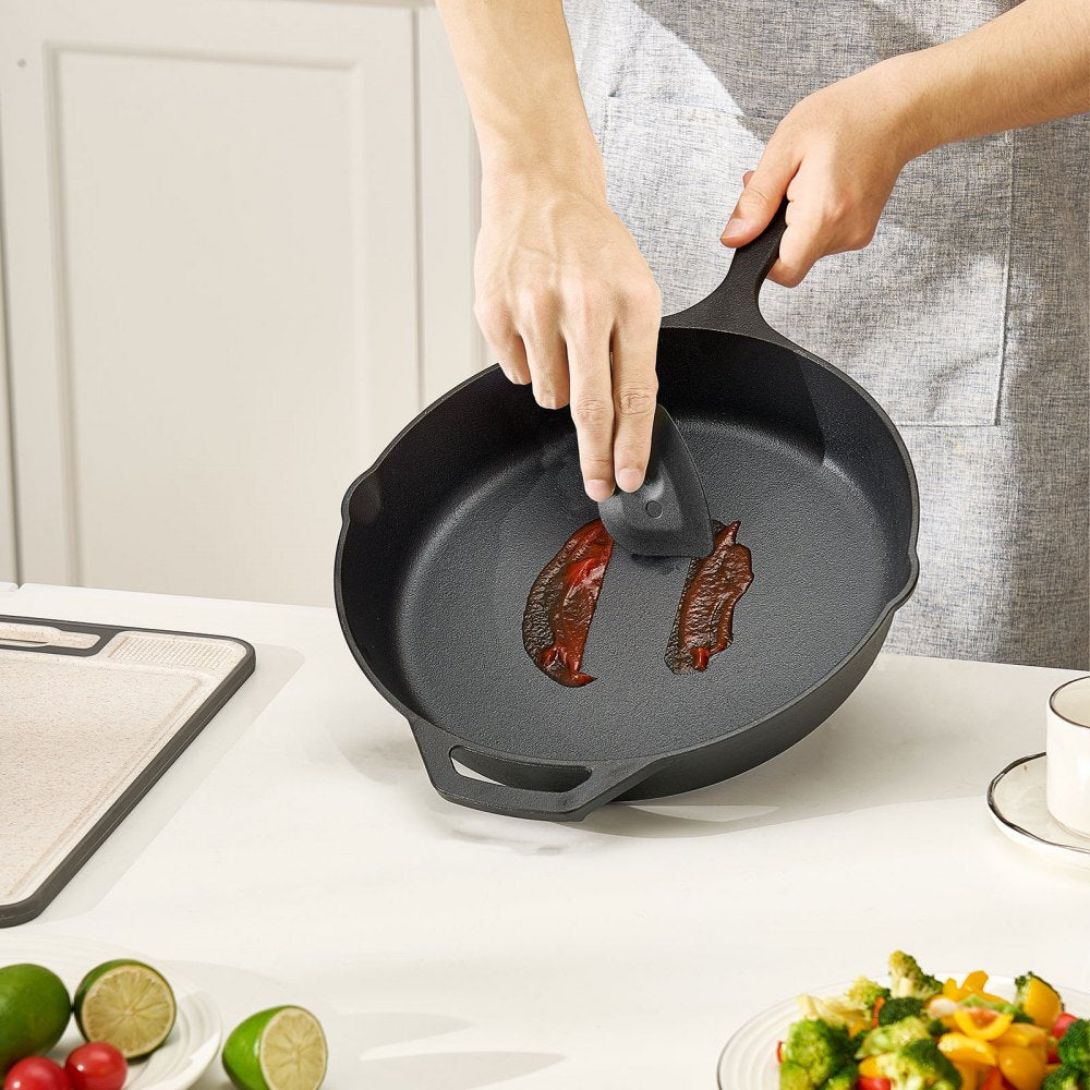 VEVOR Cast Iron Skillet, 4-Piece Frying Pan Set (6, 8, 10, 12 in), Skillets with Heat-Resistant Silicone Handle
