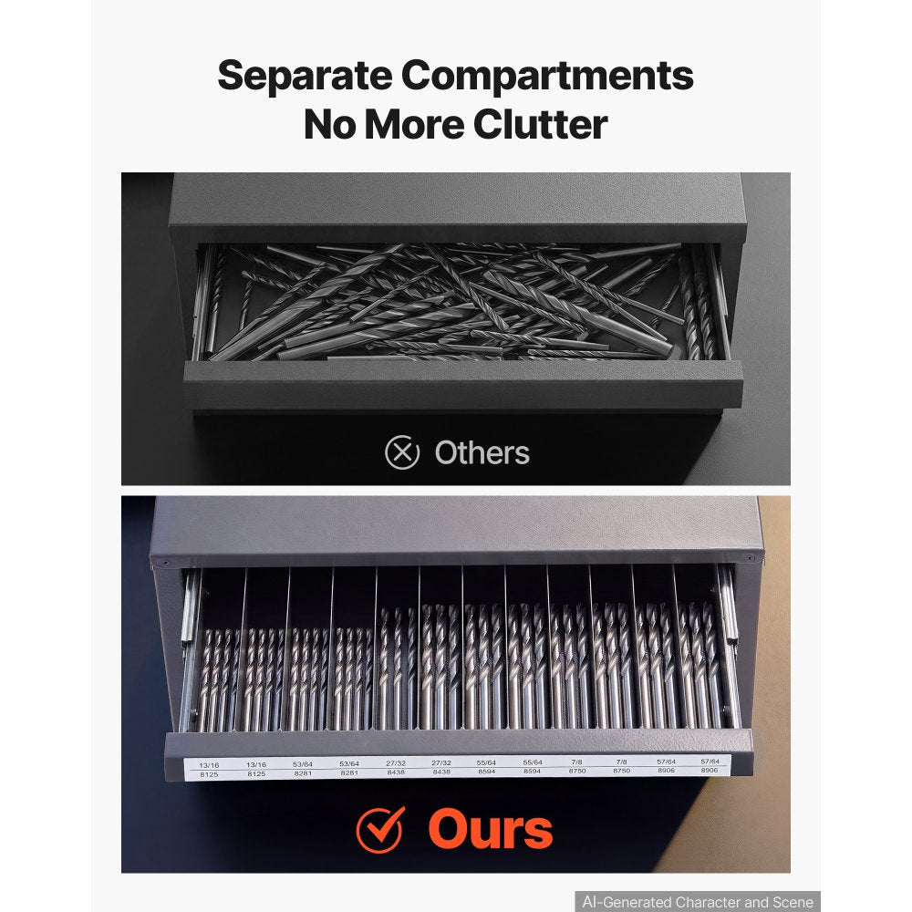 VEVOR Drill Bit Dispenser Cabinet, Five-Drawer Drill Bit Organizer Cabinet for 33/64" to 63/64" Steel Drill Dispenser