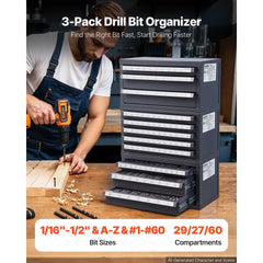 VEVOR Drill Bit Dispenser Cabinet, 3 Pieces Three-Drawer for 1/16" to 1/2" & Letter Sizes A to Z, Five-Drawer Drill Bit