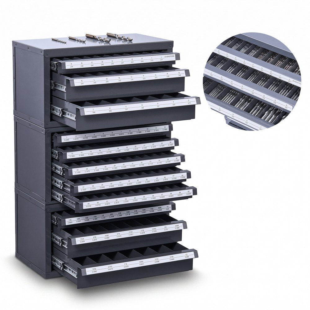 VEVOR Drill Bit Dispenser Cabinet, 3 Pieces Three-Drawer for 1/16" to 1/2" & Letter Sizes A to Z, Five-Drawer Drill Bit