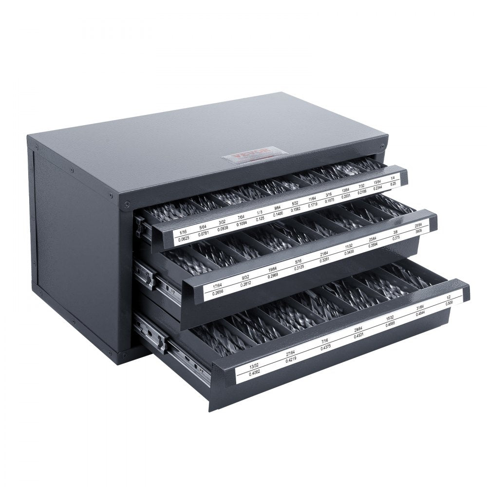 VEVOR Drill Bit Dispenser Cabinet, Three-Drawer Drill Bit Organizer Cabinet for 1/16" to 1/2", Steel Drill Dispenser