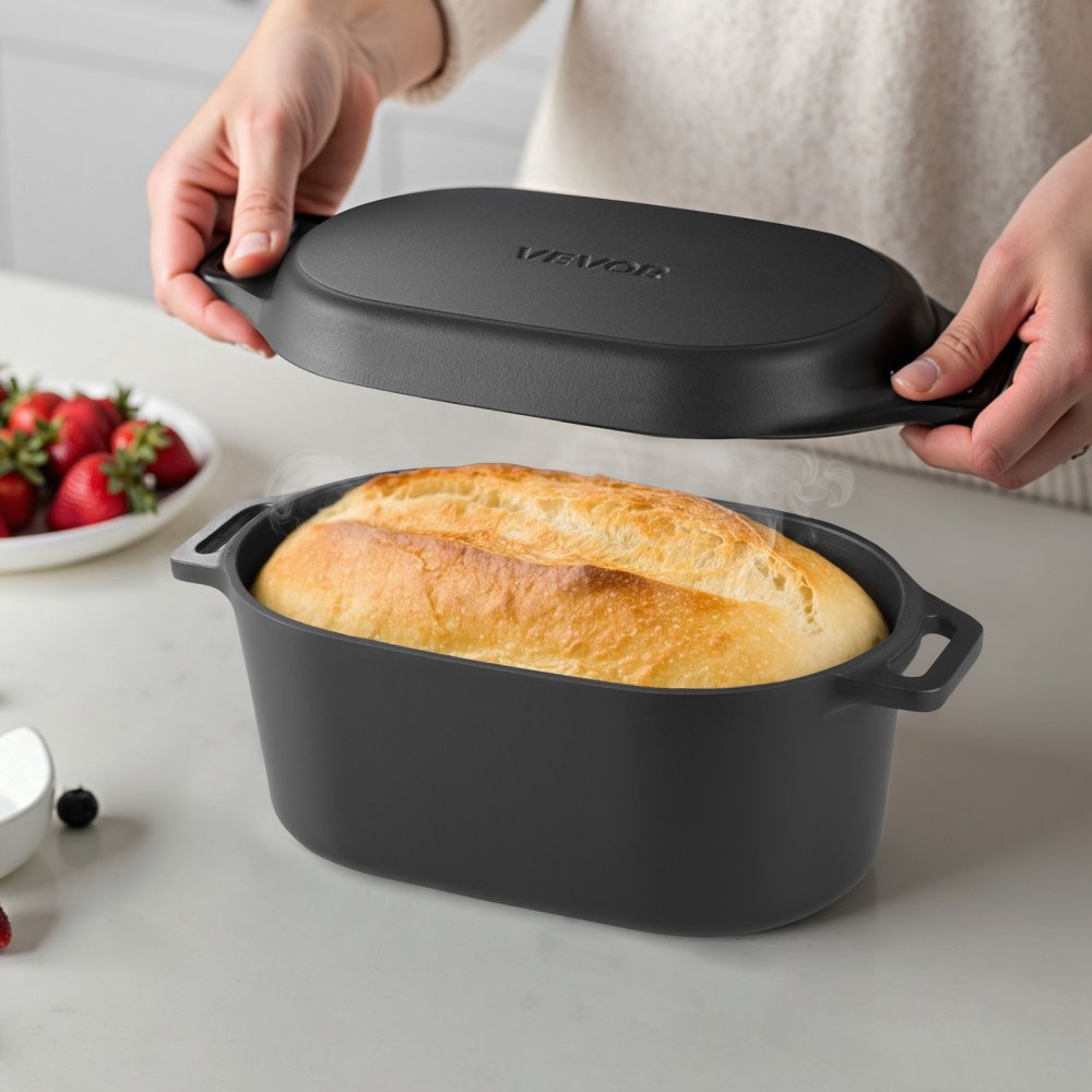 VEVOR Enameled Cast Iron Dutch Oven, 3.5 Quart Pot with Lid and Dual Handles, Heavy-Duty Durable Cookware Pan, Oven