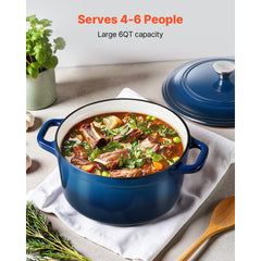 VEVOR Enameled Cast Iron Dutch Oven, 6 Quart Pot with Lid and Dual Handles, Heavy-Duty Durable Cookware Pan, Oven