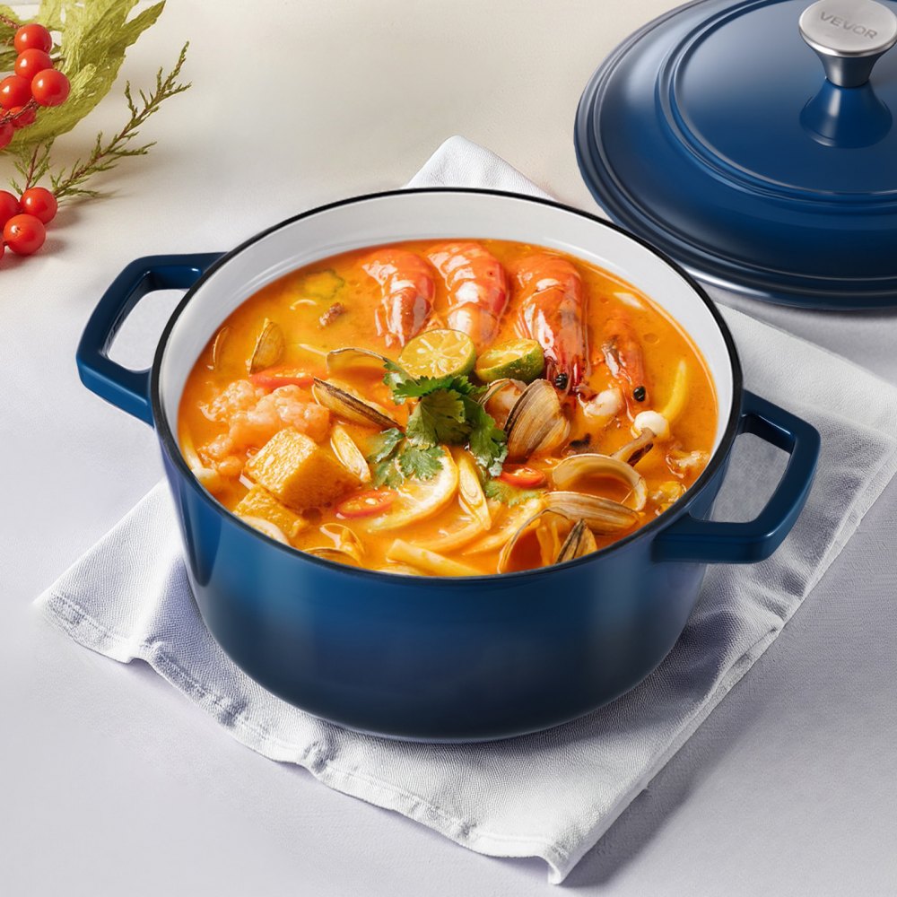 VEVOR Enameled Cast Iron Dutch Oven, 6 Quart Pot with Lid and Dual Handles, Heavy-Duty Durable Cookware Pan, Oven