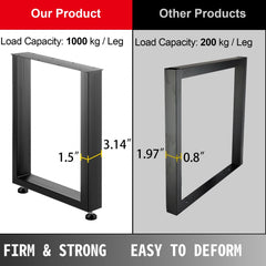 VEVOR Set of 2 Steel Table Legs, 28''Height 24''Wide Dining Table Legs, Heavy Duty 3.1" Width Box Section Square Table