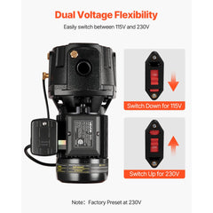 VEVOR 1 HP Shallow Well Jet Pump, AC 115/230 Volt, 1400 GPH Dual Voltage Cast Iron Well Jet Pump, with 164 ft Max Head