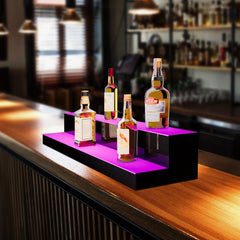 VEVOR LED Lighted Liquor Bottle Display, 2 Tiers 40 Inch Commercial Illuminated Home Bar Shelf, 2 Steps Whiskey Rack