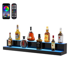 VEVOR LED Lighted Liquor Bottle Display, 2 Tiers 40 Inch Commercial Illuminated Home Bar Shelf, 2 Steps Whiskey Rack