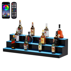 VEVOR LED Lighted Liquor Bottle Display, 3 Tiers 40 Inch Commercial Illuminated Home Bar Shelf, 3 Steps Whiskey Rack