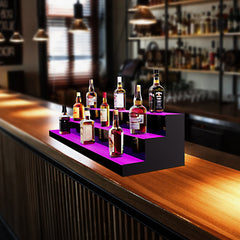 VEVOR LED Lighted Liquor Bottle Display, 3 Tiers 60 Inch Commercial Illuminated Home Bar Shelf, 3 Steps Whiskey Rack