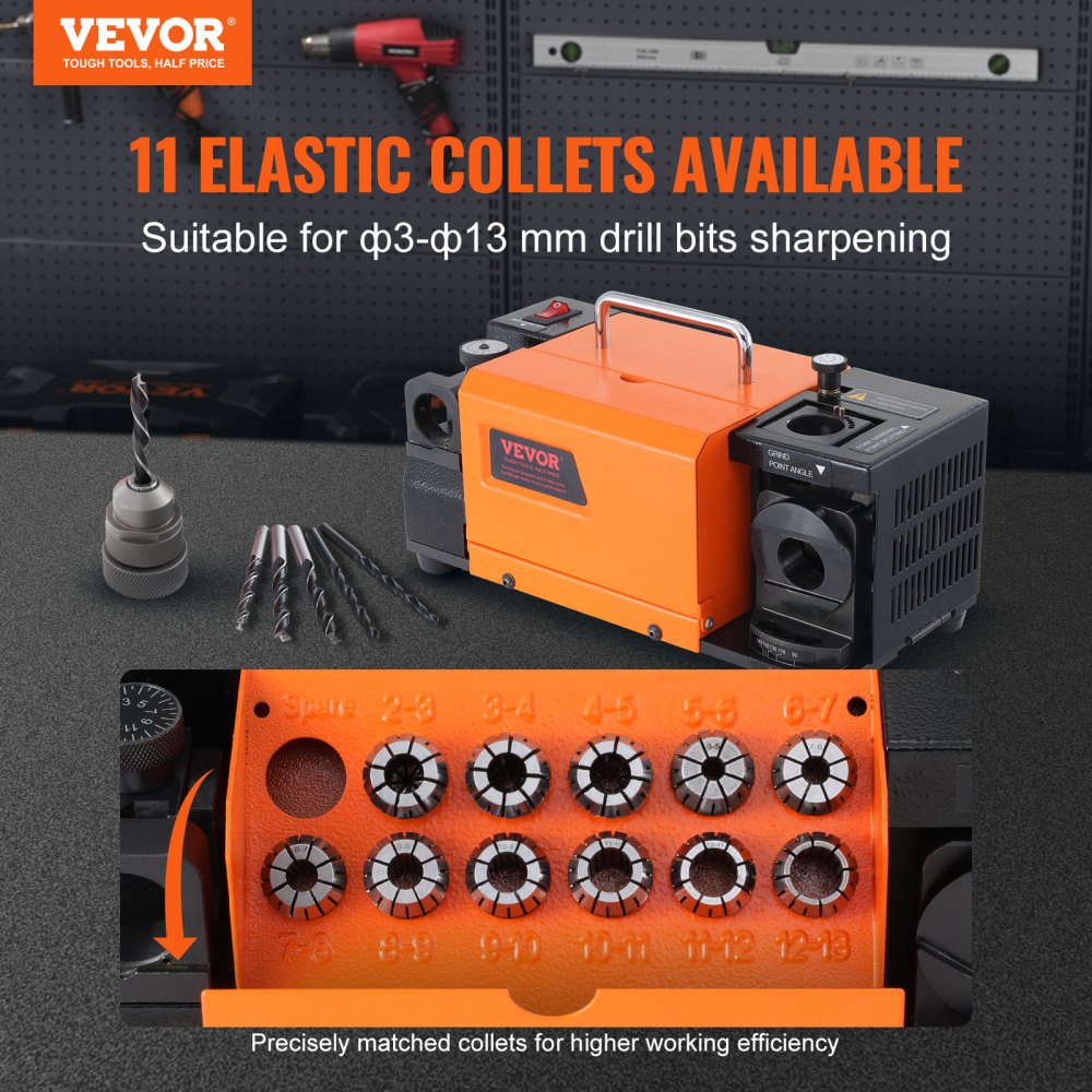 VEVOR Drill Bits Sharpener, MR-13A End Mill Grinder Sharpener 3-13mm, 95° to 135° Point Angle Adjustable Drill Bit