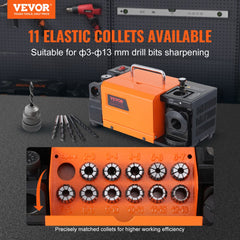 VEVOR Drill Bits Sharpener, 3-13mm Drill Bits Grinder Sharpener, Lip Relief Angle & 95°-135° Point Angle Adjustable
